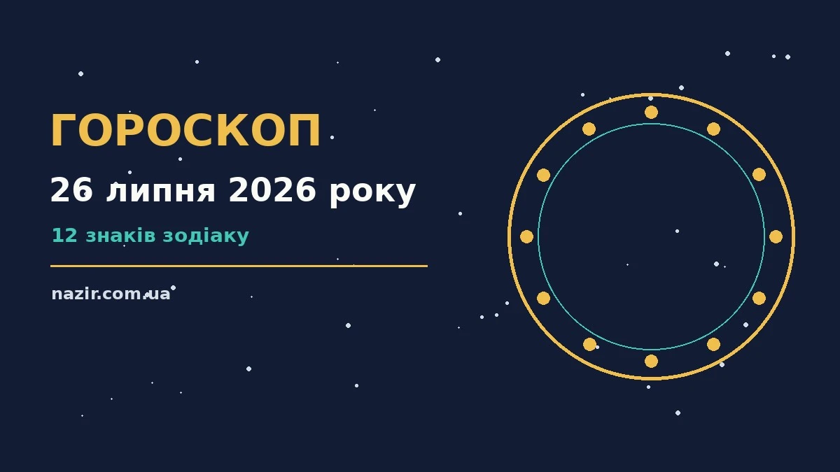 Зоряний гороскоп на 26 липня 2026 року, знаки зодіаку на тлі вечірнього неба