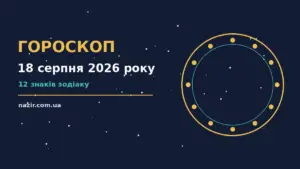Зоряний фон у фіолетово-блакитних тонах із символами знаків Зодіаку, що символізує добірку гороскопів на 18 серпня 2026 року